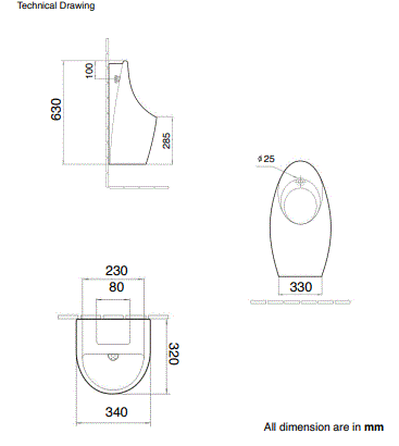 URINAL BACK INLET / BACK OUTLET - AQUANT -  ( BEIGE CARAMEL MATT -  - 630x340x320 mm - 25.2inchX13.6inchX12.8inch )