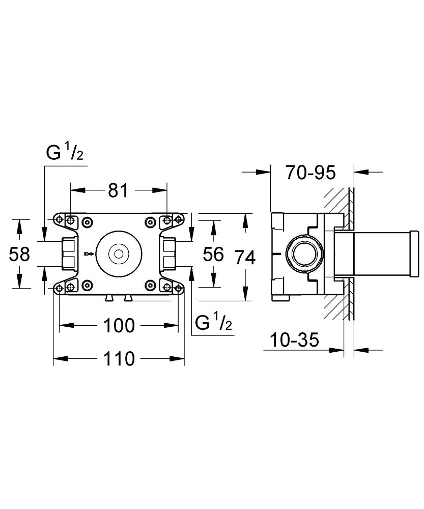 RAPIDO C CONCEALED VALVE ROUGH INSTALL. - GROHE -  ( CHROME - G3 - RAPIDO - 0x20 mm - 0inchX0.75inch )