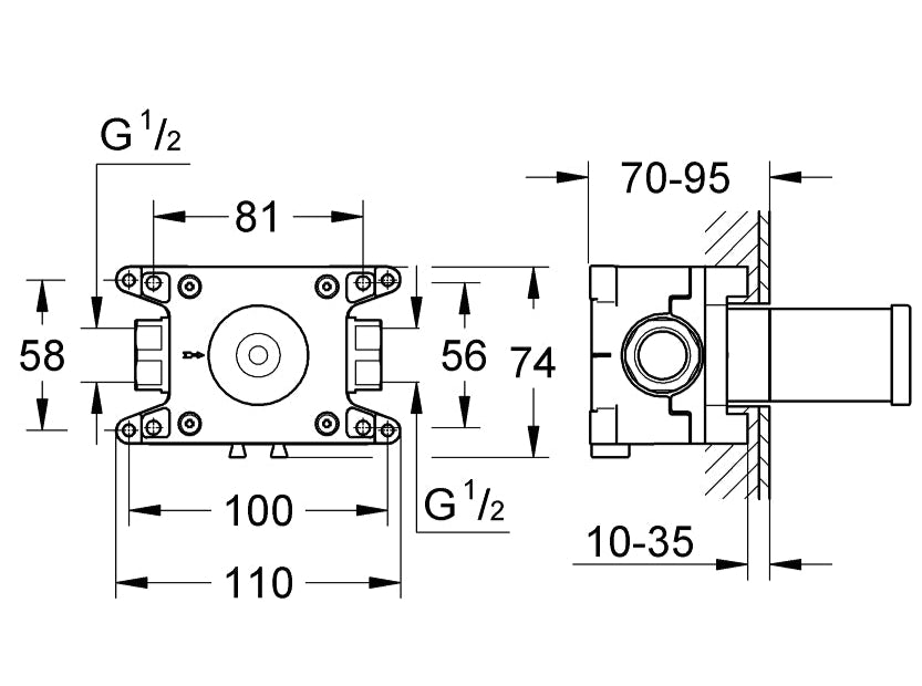 GROHTHERM F INSTALLATION BOX WALL UNION - GROHE -  ( CHROME - G5 - GROHTHERM F - 0x15 mm - 0inchX0.6inch )