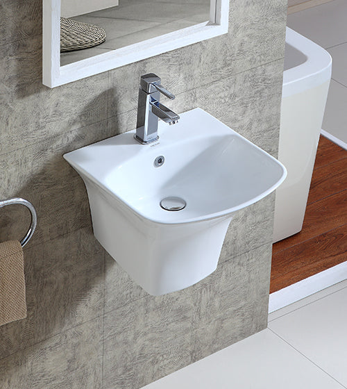 WALL HUNG WASH BASIN WHITE (320MM DEPTH) - AQUANT - ( WHITE - - 440x425 mm - 17.6inchX17inch )