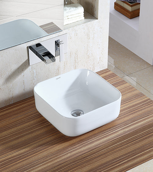 TABLE MOUNTED CERAMIC WASH BASIN - AQUANT -  ( WHITE -  - 390x390 mm - 15.6inchX15.6inch )