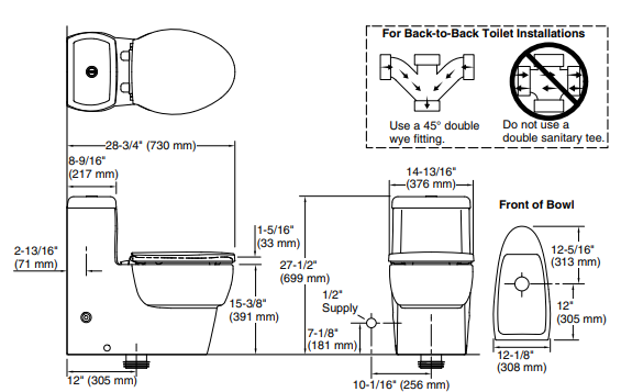 OVE 1-PC TOILET (P TRAP - 185MM) W/O SEAT COVER FOR 17629IN-SM-0 - KOHLER PREMIUM -  ( WHITE - PREMIUM - 0x0 mm - 0inchx0inch )