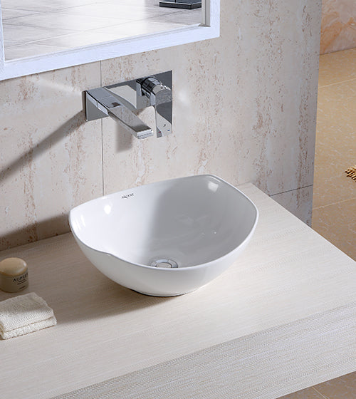 WASH BASIN TABLE TOP - AQUANT - ( GLOSSY WHITE - - 410x380 mm - 16inchX15inch )