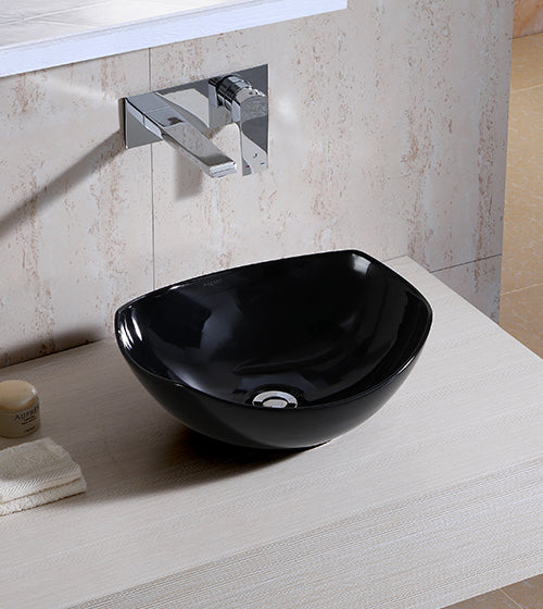 WASH BASIN TABLE TOP - AQUANT - ( GLOSSY BLACK - - 410x380 mm - 16inchX15inch )