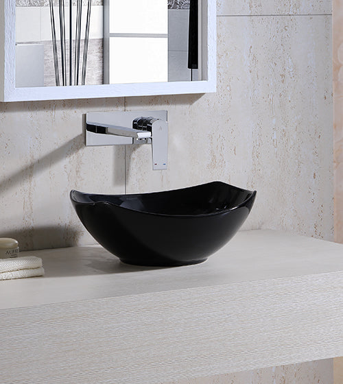 WASH BASIN TABLE TOP - AQUANT - ( GLOSSY BLACK - - 410x380 mm - 16inchX15inch )