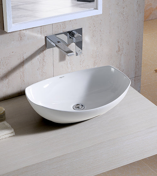 WASH BASIN TABLE TOP - AQUANT -  ( GLOSSY WHITE -  - 560x395 mm - 22inchX16inch )