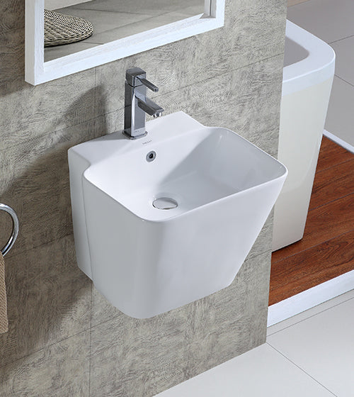 WALL HUNG WASH BASIN WHITE (370MM DEPTH) - AQUANT - ( WHITE - - 460x420 mm - 18inchX16.5inch )
