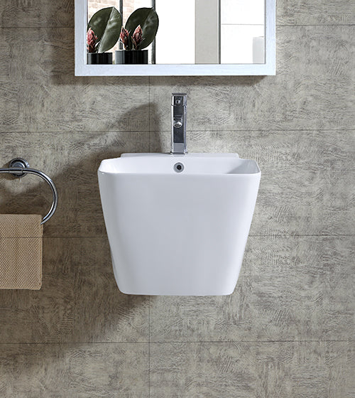 WALL HUNG WASH BASIN WHITE (370MM DEPTH) - AQUANT - ( WHITE - - 460x420 mm - 18inchX16.5inch )