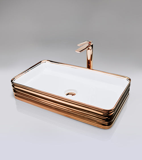 TABLE MOUNTED WASH BASIN - AQUANT -  ( ROSE GOLD / WHITE -  - 650x380 mm - 26inchX15.2inch )