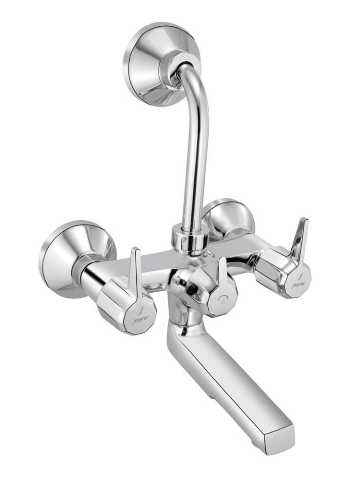 WALL MIXER WITH PROVISION FOR OVERHEAD SHOWER WITH 115MM LONG BEND PIPE ON UPPER SIDE, CONNECTING LEGS & WALL FLANGES - JAQUAR FAUCETS - ( CHROME - CONTINENTAL PRIME - 0x15 mm - 0inchX0.5inch )