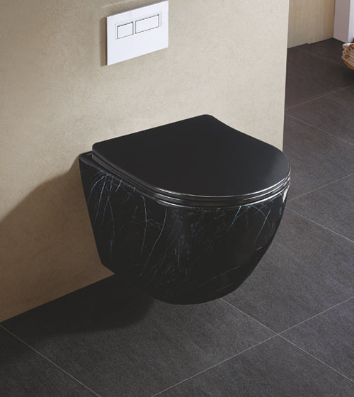 RIMLESS W/HUNG WC W/SLIM UF SEAT COVER ( BOLT DISTANCE 7INCH) - AQUANT - ( MARQUINA GLOSSY FINISH - MARBLE - 490x370 mm - 19.6inchX14.8inch )