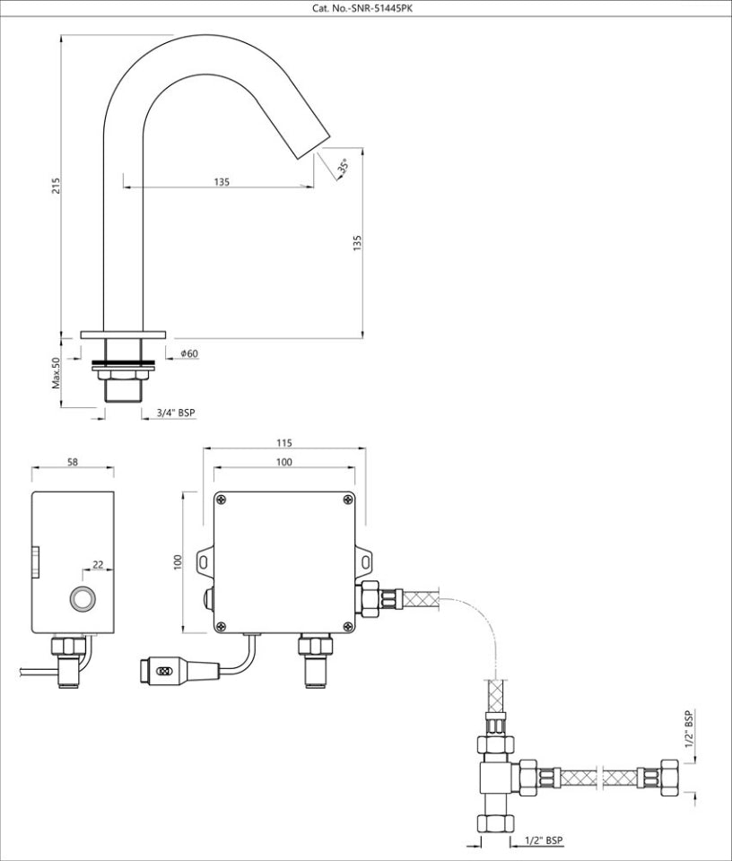 D/M FAUCET FOR BASIN(BATT.OP)PRE MIX KIT - JAQUAR FAUCETS - ( CHROME - SENSOR - 0x15 mm - 0inchX0.5inch )