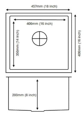 1 BOWL W/O DRAINBOARD (DEPTH 8INCH) THK 1MM - CARYSIL -  ( MATT FINISH - QUADRO - 457x406 mm - 18inchX16inch )