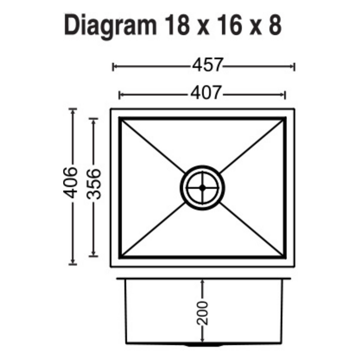 1 BOWL W/O DRAIN BOARD (DEPTH 8INCH)THK 0.8MM  - CARYSIL -  ( MATT FINISH - QUADRO CLASSIC - 457x406 mm - 18inchX16inch )