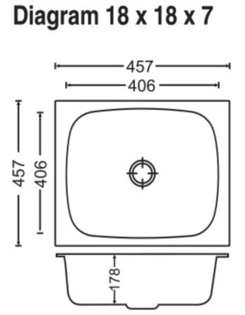 1 BOWL W/O DRAIN BOARD(DEPTH 7INCH) THK 1MM - CARYSIL -  ( GLOSSY FINISH - ELEGANCE - 457x457 mm - 18inchX18inch )
