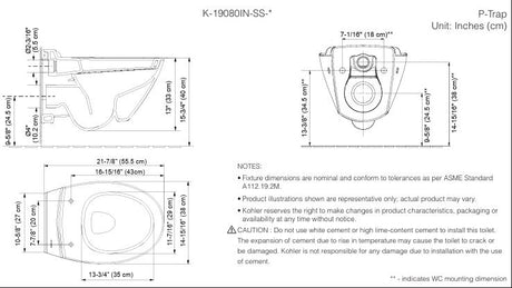 (PRUN)EWC W/H W/O SEAT COVER FOR 6321IN-SS-0 ( BOLT DISTANCE 7INCH) - KOHLER PREMIUM -  (  - PREMIUM - 0x0 mm - 0inchx0inch )