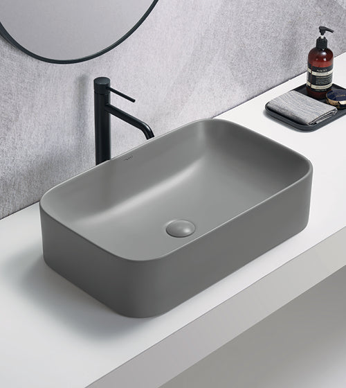 TABLE MOUNTED CERAMIC WASH BASIN - AQUANT -  ( LUNAR GREY MATT -  - 600x380x150 mm - 24inchX15.2inchX5inch )