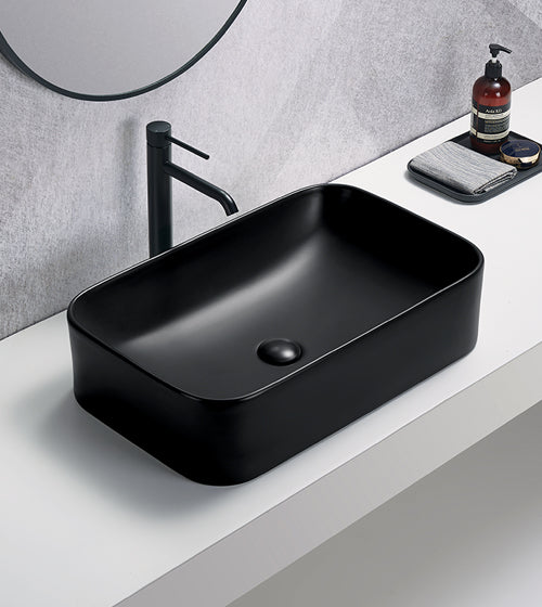 TABLE MOUNTED CERAMIC WASH BASIN - AQUANT -  ( MATT BLACK -  - 610x380x150 mm - 24.4inchX15.2inchX5inch )