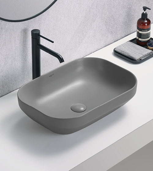 TABLE MOUNTED CERAMIC WASH BASIN - AQUANT -  ( LUNAR GREY MATT -  - 504x352x145 mm - 20.16inchX14.08inchX5.8inch )