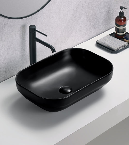TABLE MOUNTED CERAMIC WASH BASIN - AQUANT -  ( MATT BLACK -  - 504x352x145 mm - 20.16inchX14.08inchX5.8inch )
