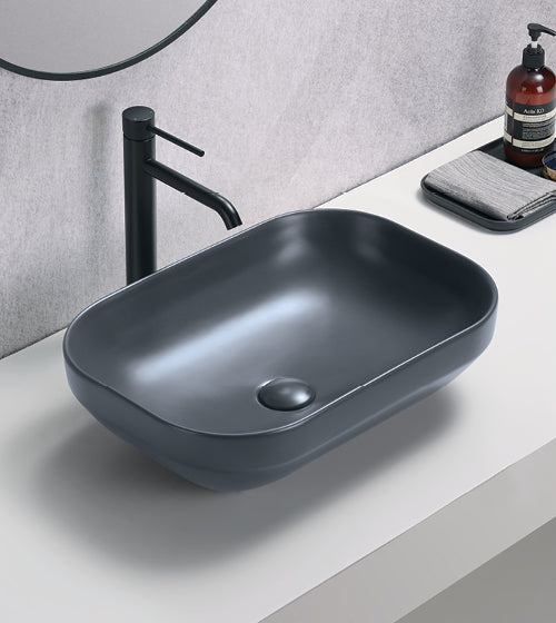 TABLE MOUNTED CERAMIC WASH BASIN - AQUANT -  ( MATT GREY -  - 504x352x145 mm - 20.16inchX14.08inchX5.8inch )
