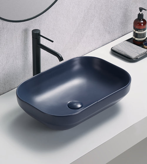 TABLE MOUNTED CERAMIC WASH BASIN - AQUANT -  ( ROYAL NAVY MATT -  - 504x352x145 mm - 20.16inchX14.08inchX5.8inch )