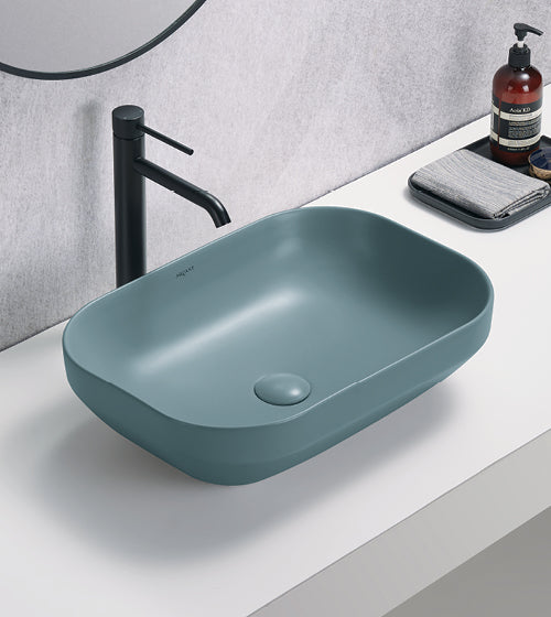 TABLE MOUNTED CERAMIC WASH BASIN - AQUANT -  ( SEAFOAM GREEN MATT -  - 504x352x145 mm - 20.16inchX14.08inchX5.8inch )