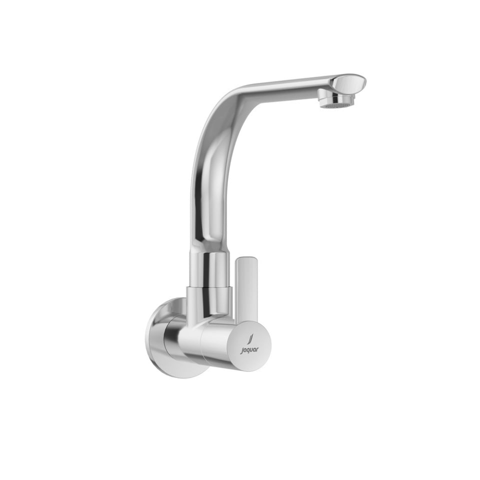 SINK COCK WITH REGULAR SWINGING SPOUT (WALL MOUNTED)WITH WALL FLANGE - JAQUAR FAUCETS - ( CHROME - FUSION PRIME - 0x15 mm - 0inchX0.5inch )