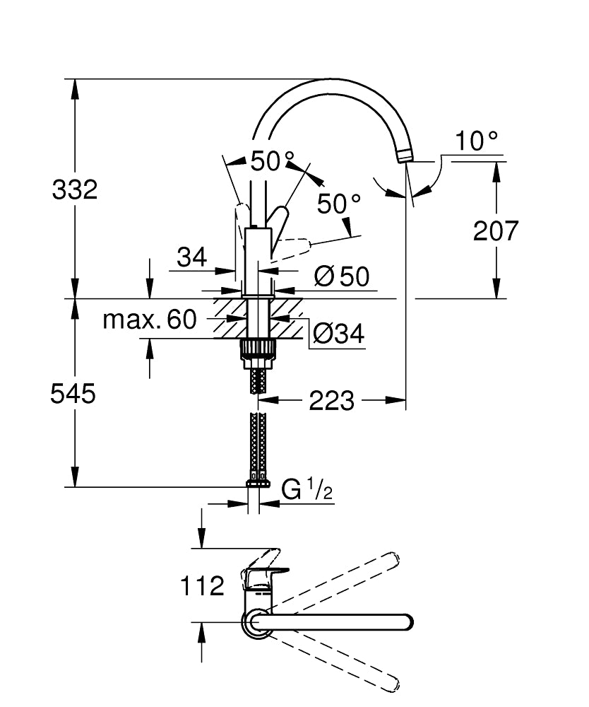 BAUCURVE 1-HANDLE KITCHEN MIXER C-SPOUT - GROHE-G2 - ( CHROME - G2 - BAUCONTEMPORARY - 0x0 mm - 0inchX0inch )