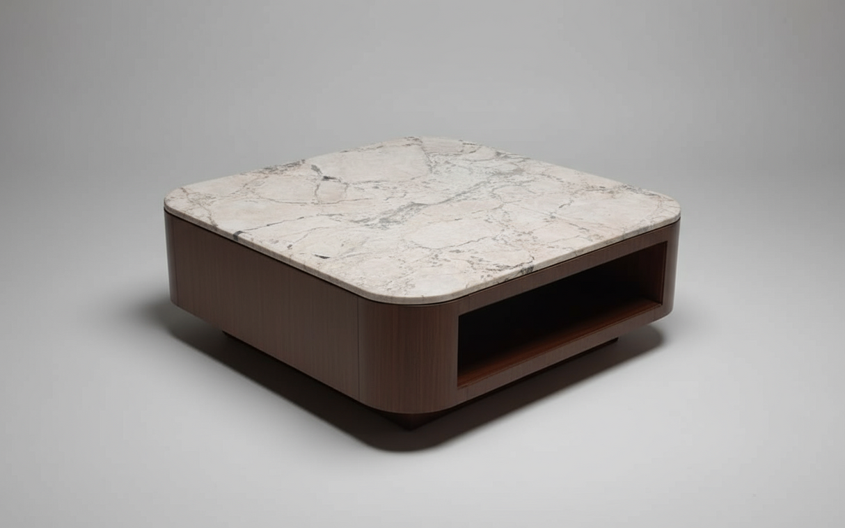 ST202A-COFFEE TABLE WITH WOODEN BASE SS INNER COATING & GRANITE TOP - FURNITURE - (BROWN - BUENA CASA - 395x1003x368 mm - 15.8inchX40.12inchX14.72inch)