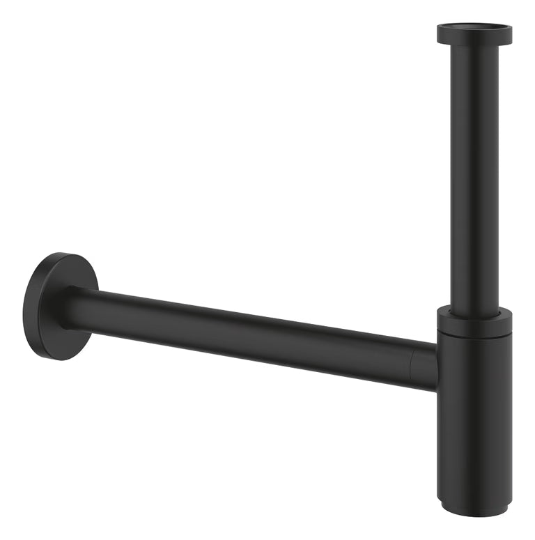 BOTTLE TRAP 32MM SIZE WITH 300MM & 190MM LONG WALL CONNECTION PIPES & WALL FLANGE - ( PHANTOM BLACK - G4 - GROHE - 32x300 mm - 1.25inchX12inch )