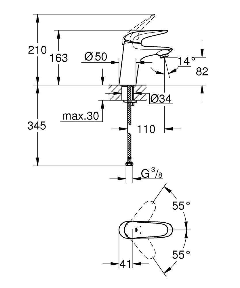 EUROSTYLE 2015 SOLID 1-HANDLE BASIN MIXER WITHOUT POP-UP, S SIZE - GROHE - ( CHROME - G3 - EUROSTYLE - 0x15 mm - 0inchX0.6inch )