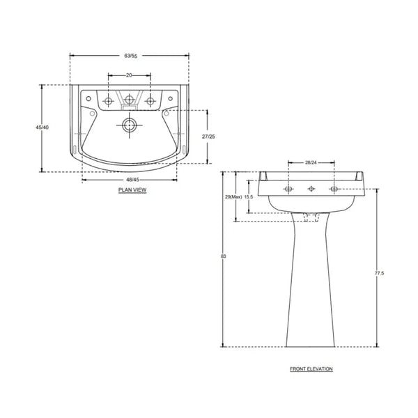 WASH BASIN STANDARD - HINDWARE - ( STAR WHITE - STANDARD - 630x450 mm - 25inchX18inch )