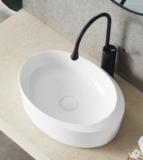 TABLE MOUNTED CERAMIC WASH BASIN - AQUANT - ( WHITE - - 500x360x145 mm - 20inchX14.4inchX5.8inch )