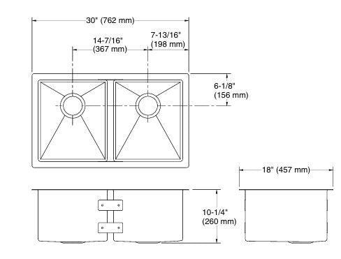STRIVE DOUBLE BOWL SS FABRICATED W/STRAINER - KOHLER LUXURY - ( - LUXURY - 600x450 mm - 24inchX18inch )