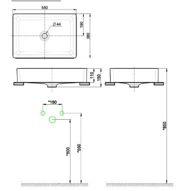 ACACIA COUNTER TOP WASHBASIN W/OTAP HOLE - AMERICAN STANDARD - ( WHITE - ACACIA - 550x450 mm - 22inchX18inch )