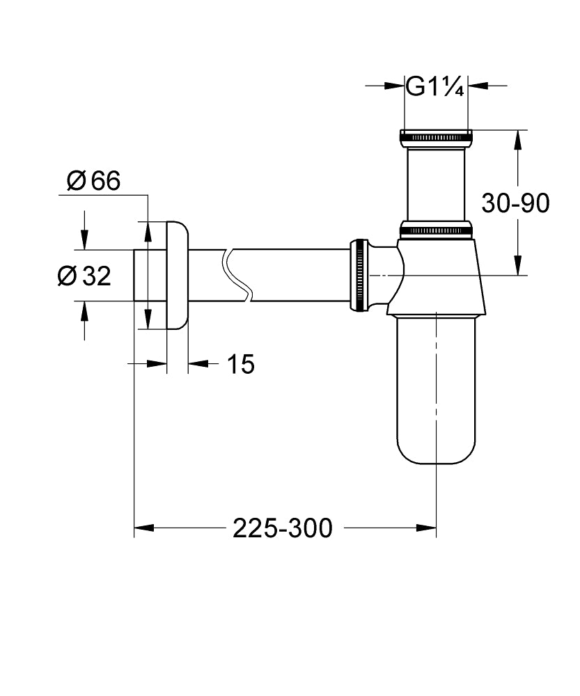 WASTE TRAP BASIN 1 1/4INCH - GROHE - ( CHROME - G3 - GROHE - 32x300 mm - 1.25inchX12inch )