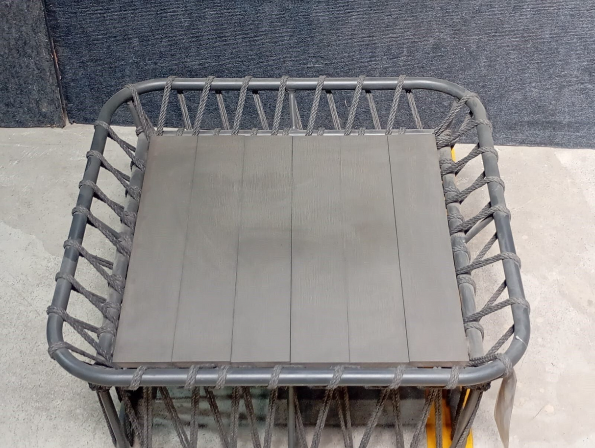 OUTDOOR ST802A-ALM FRAME WPC TOP WEAVED ROPE COFFEE TABLE - FURNITURE - ( - BUENA CASA - 749x749x368 mm - 29.96inchX29.96inchX14.72inch)