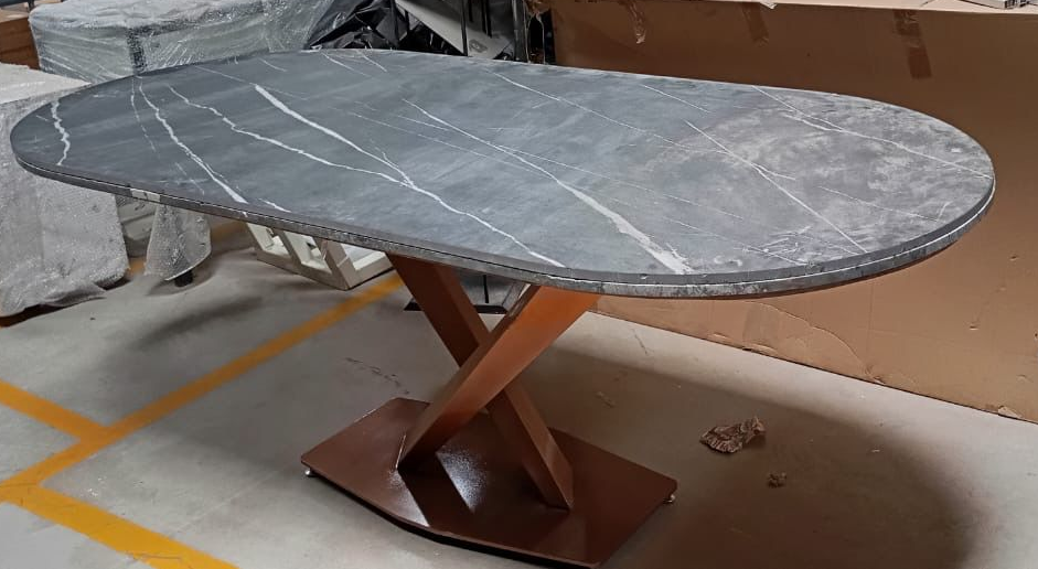 DT - SPHYRE TABLE DINING 6 SEATER W/LEGS SS BASE & MARBLE TOP - FURNITURE - ( - BUENA CASA - 2083x495x787 mm - 83.32inchX19.8inchX31.48inch)