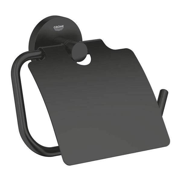 ESSENTIALS TOILET PAPER HOLDER WITH COVER - GROHE - ( MATTE BLACK - G3 - ESSENTIALS NEW - 0x0 mm - 0inchX0inch )
