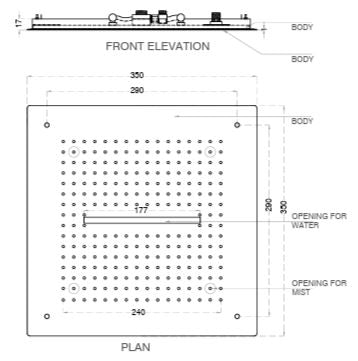 SS CEILNG SHWR 3FUN(RAIN+MIST+W.FA)W/KIT - AQUANT - ( CHROME - - 320x320 mm - 12.8inchX12.8inch )