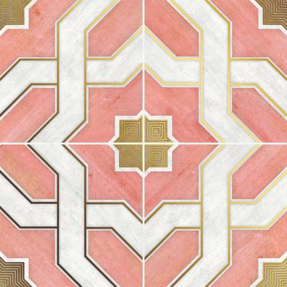 DAMASK PINK HL - DESIGNER TILES -  (  - 3RD FRD GLD & SILVR EDITN VITR.TILE - 300x300 mm - 12inchX12inch )