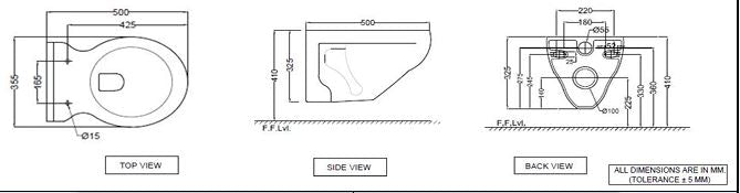 WALL HUNG WC W/SOFT CLOSE SEAT COVER ( BOLT DISTANCE 9INCH) - ESSCO SWARE - ( WHITE - MARVEL RANGE - 0x0 mm - 0inchx0inch )