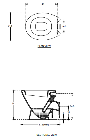 E.W.C  S-TRAP W/SEAT COVER(POPULAR) - HINDWARE -  ( STAR WHITE -  - 575x345x390mm - 23inchX13.8inchX15.6inch )