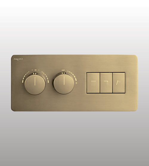 BRASS HIGH FLOW THER/SWITCH BUTTON MULTIF/DVTR W/3 OUT & FLOW CONTROL (20MM INLET) - AQUANT - ( BRUSHED GOLD - - 0x0 mm - 0inchx0inch )