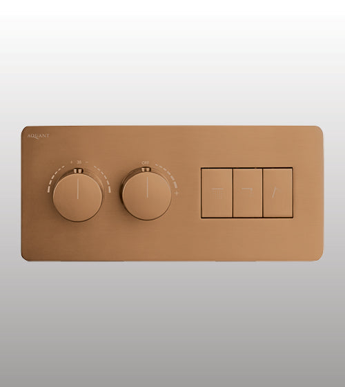 CONC THERMOSTATIC MULTI FUN 3 OUTLET SWITCH BUTTON DIVERTER WITH FLOW CONTROL 20 MM INLET - AQUANT - ( BRUSHED ROSE GOLD - PIANO SERIES - 20x0 mm - 0.8inchX0inch )
