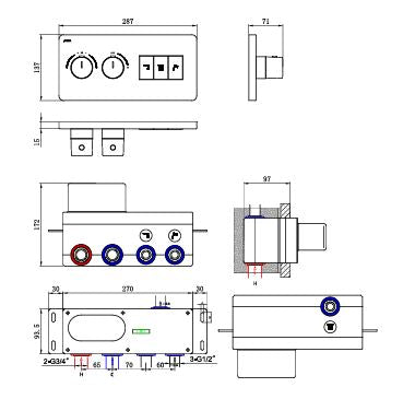 BRASS HIGH FLOW THER/SWITCH BUTTON  MULTIF/DVTR W/3 OUT & FLOW CONTROL (20MM INLET) - AQUANT -  ( MATT BLACK -  - 0x15 mm - 0inchX0.5inch )