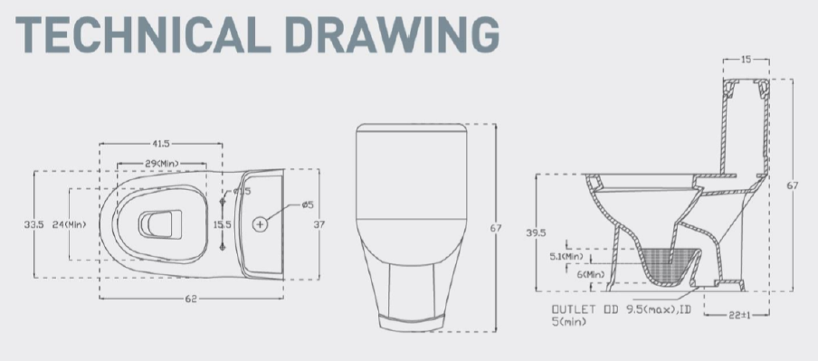 (PRUN) EWC FLORA 1 PIECE S-TRAP 220MM - HINDWARE -  ( STAR WHITE - FLORA - 620x370x670 mm - 24.8inchx14.8inchx26.8inch )