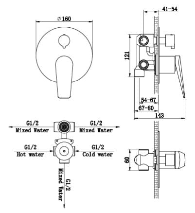 SINGLE LEVER DIVERTER WITH 3 OUTLETS BRASS CONC BODY 15MM INLET - AQUANT - ( CHROME - SEINA SERIES - 15x0 mm - 0.6inchX0inch )