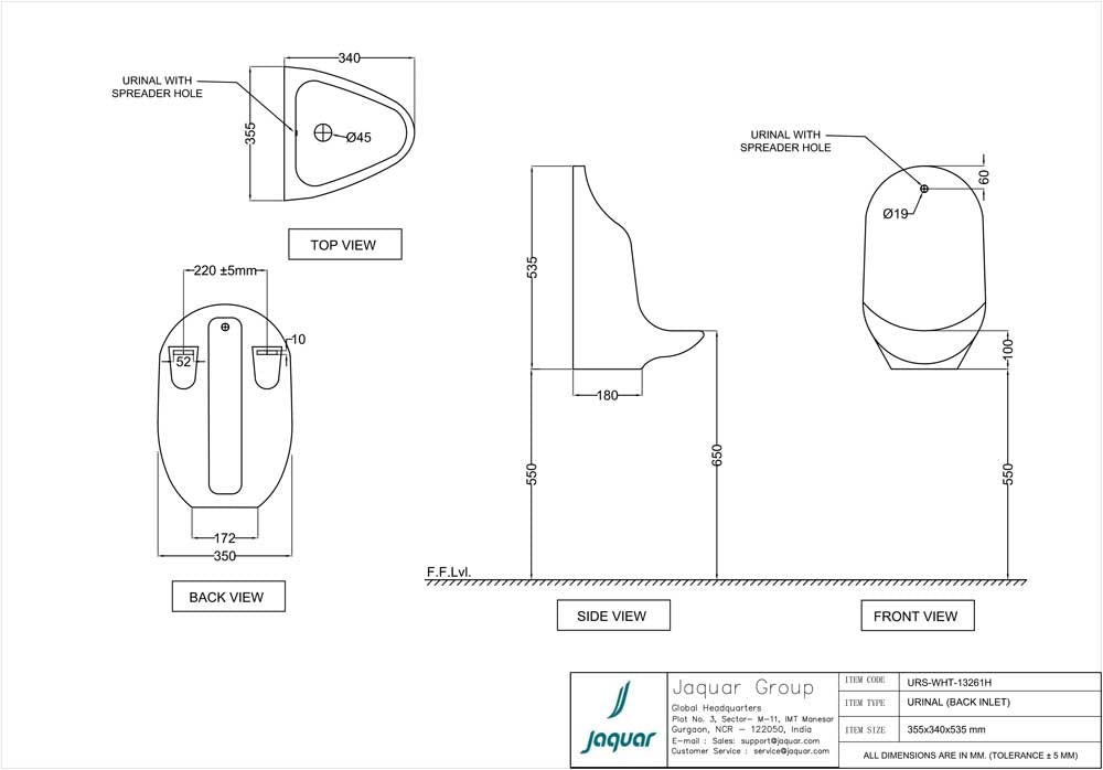 URINAL WITH SPREADER HOLE - JAQUAR SWARE - ( WHITE - URINAL - 0x0 mm - 0inchX0inch )